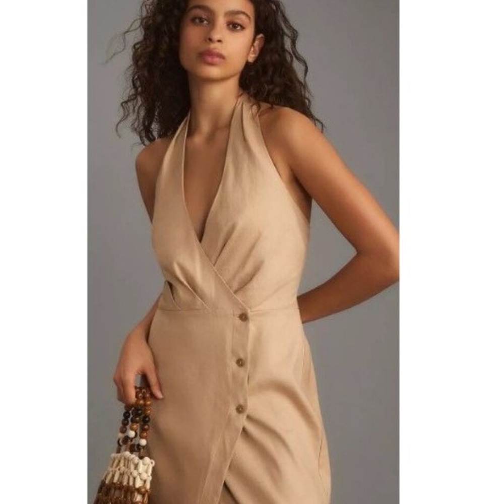 Elegant Tan Halter Dress